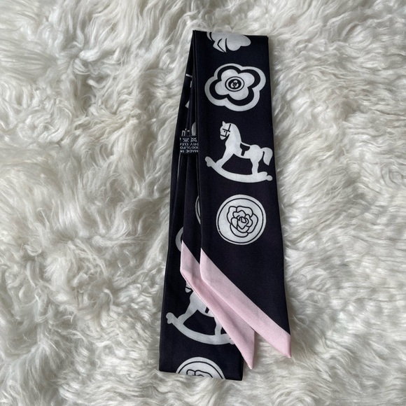 Accessories - Black and Pink Twilly with White Horse Pattern